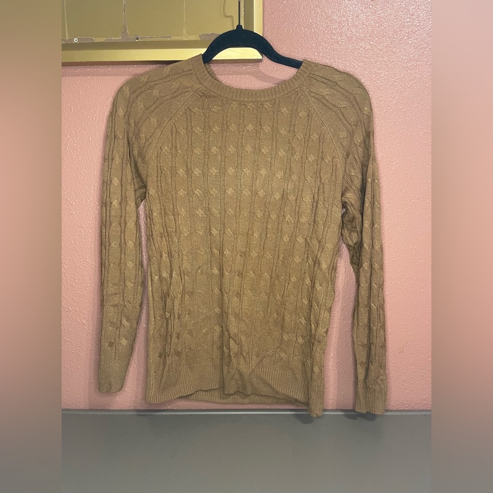 croft & barrow Carmel/brown Cable Knit Crewneck Sweater